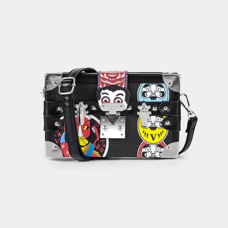 

Original Brands Square Box Bags For Women New High Quality Printed Leather Metal Clasp Shoulder Bag Trend Fashion Messenger Bag