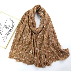 Autumn Women Viscose Scarf Gold Cashew Floral Fringe Cotton Hijab Shawls and Wraps Foulard Echarpe Bufanda Muslim Sjaal 180*90Cm