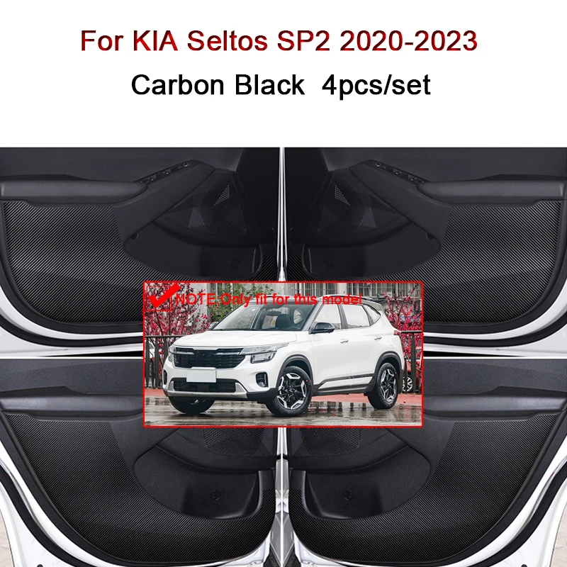 For KIA Seltos SP2 2020-2023 Car Door Anti Kick Pad Carbon Fiber Leather Texture Anti Dirt Protective Sticker Auto Accessories