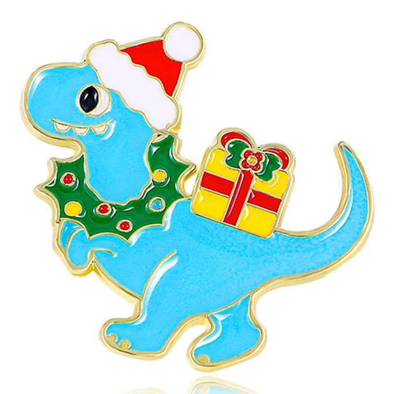 Pines de esmalte de dinosaurios bonitos para mujer, broches creativos de animales de la serie navideña, decoración de mochila para niños, joyería, Pin de solapa de abrigo, insignia