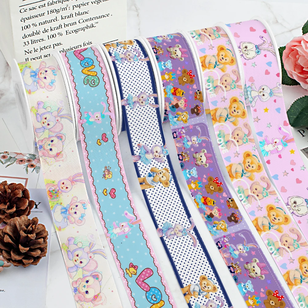 Disney Cartoon Duffy Friend Bear StellaLou Printing Grosgrain Ribbon 5Yards for DIY Hair Bows Merry Party Dec Meterials