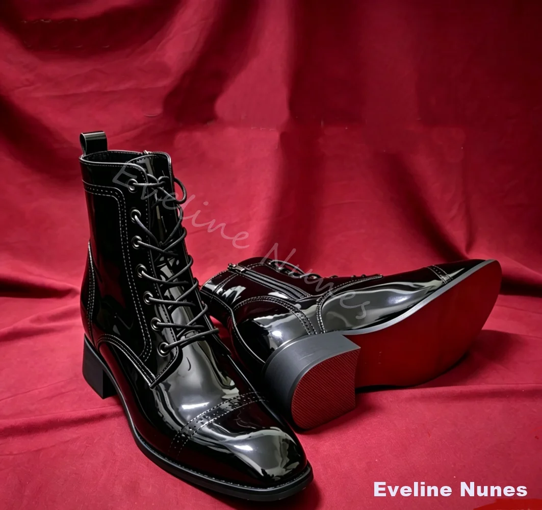 Patent Leather Height-increasing Business Shoes Men 13.5cm Hidden Insole Side Zipper Ankle Boots New Convention Cosplay Shoes