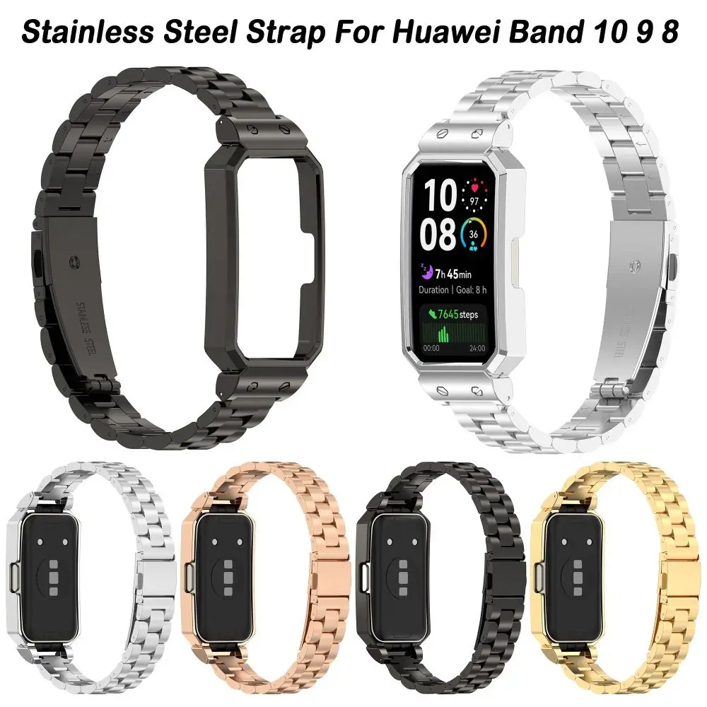 

Replacement Stainless Steel Strap Adjustable Metal Protective Frame Durable Bracelet for Huawei Band 10 9 8