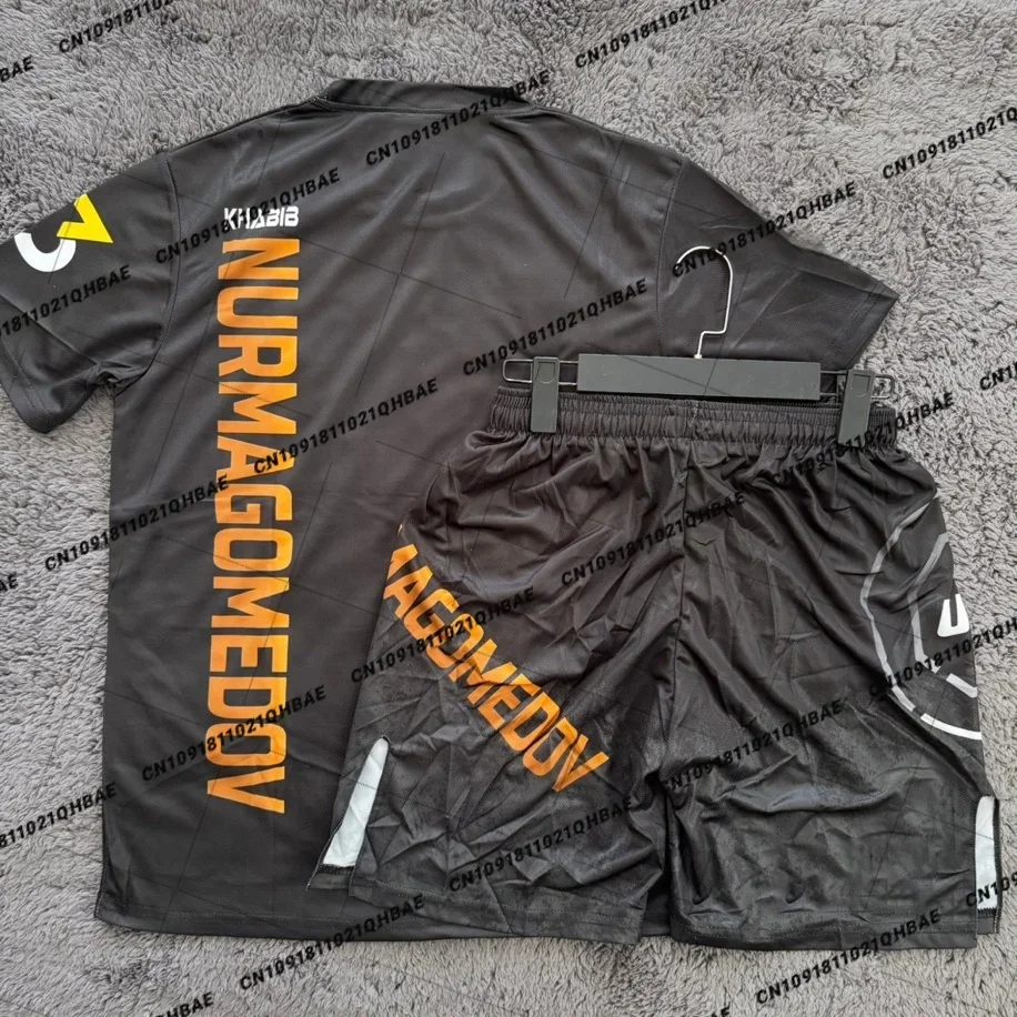 Top Boxer MMA Octagonal Cage Khabib Nurmagomedov Tshirt Shorts Set Men Sports Training Running Set Speed drying Fighting Set