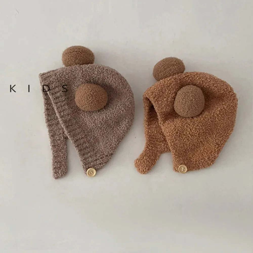 Chapéu de proteção de ouvido para bebê outono/inverno chapéu quente de pelúcia 5-12 meses chapéu quente fofo para bebê