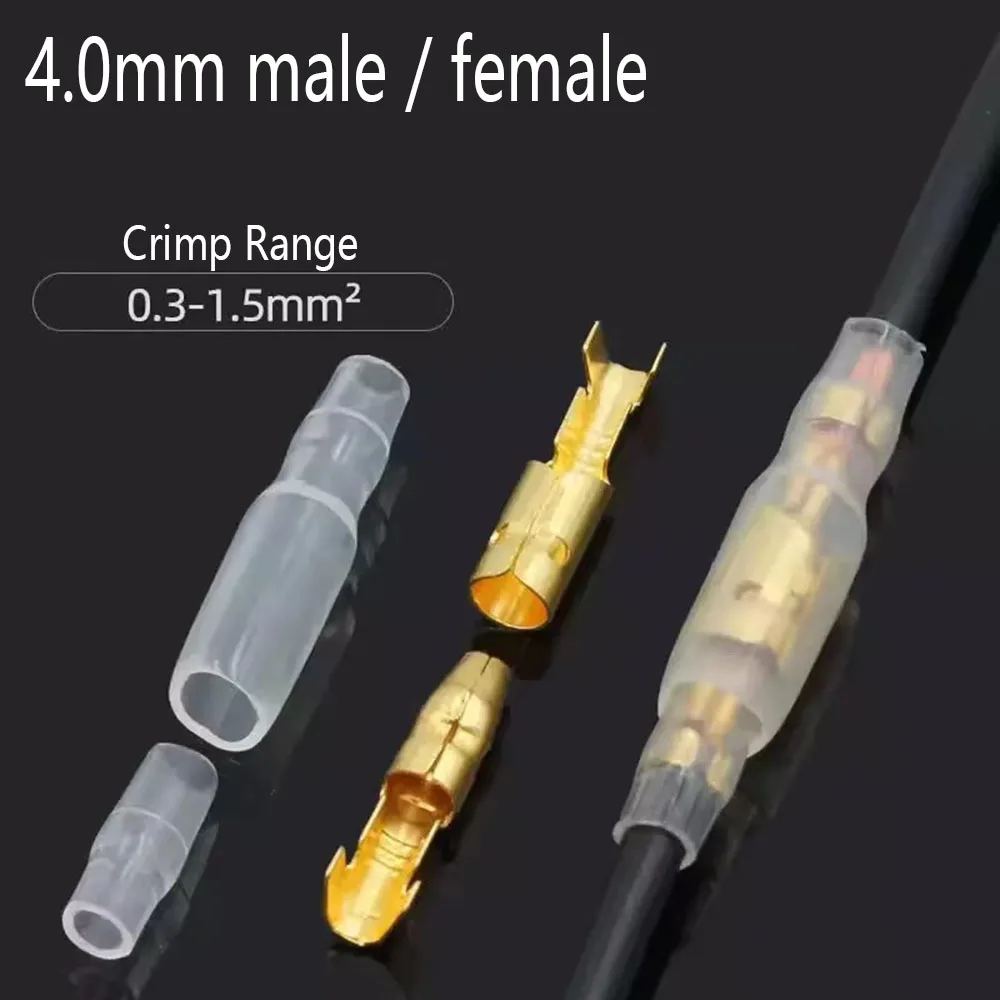 10/20/50/100sets 4.0 bullet Crimp terminal car electrical wire connector diameter 4mmFemale + Male + Case Cold press terminal