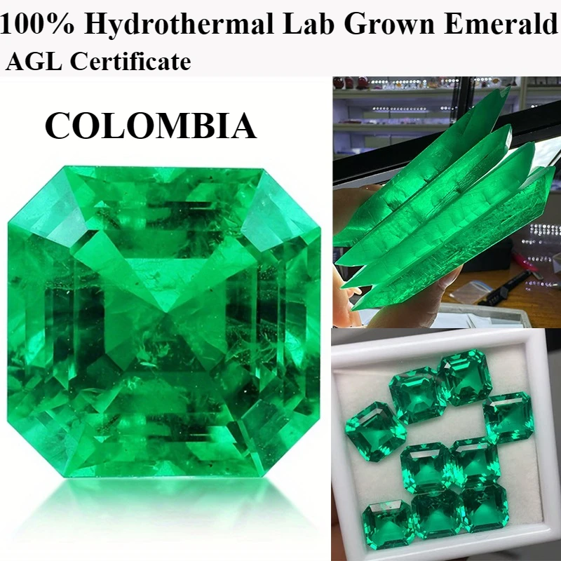 

100% гидротермическая лаборатория, выращенная колумбийским изумрудно-зеленым цвета Asscher Cut, ювелирные изделия из драгоценных камней высшего качества с сертификатом AGL