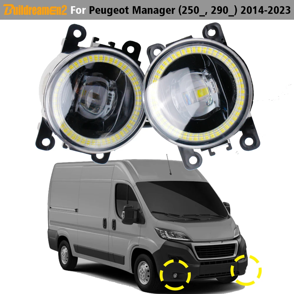 2 X Car LED Lens Fog Light Angel Eye DRL For Peugeot Manager (250_, 290_) 2014-2023 30W 6000LM Fog Daytime Running Lamp Styling