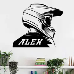 Personalized Custom Name Vinyl Wall Sticker Motocross Rider Racer Portrait Gift For Kids Boy Room Art Decoration Decal Wallpaper