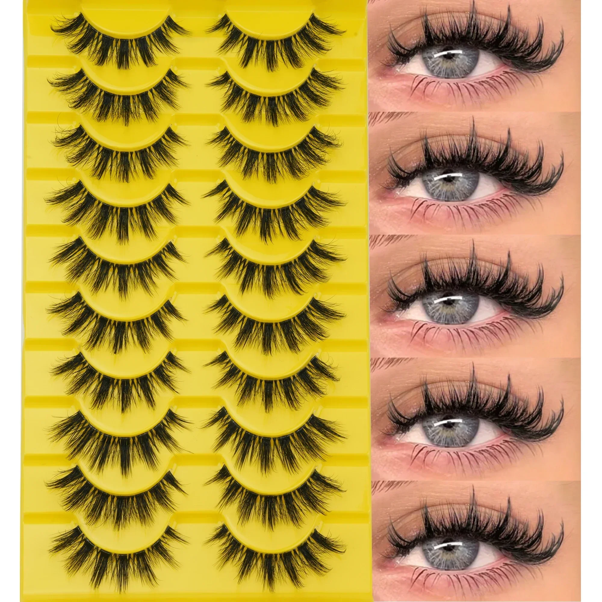 10 Pairs Wet Look Faux Mink Strip Lashes Wispy Spiky Manga Fluffy D Curl Soft Band Reusable False Eyelashes Home & Salon Use