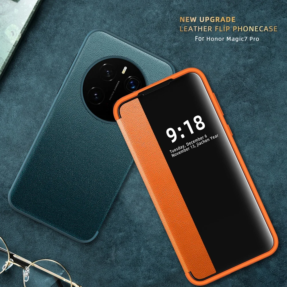 

Vegan Leather Flip Cover For Honor Magic 6 7 Pro Flip Case All-Inclusive Silicone Airbag Corners Drop Impact Resistant Shell