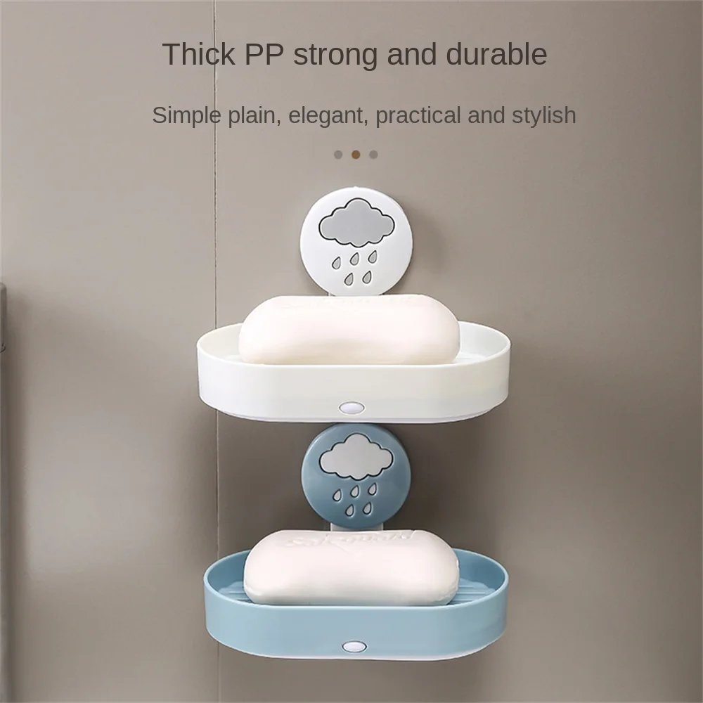 Double Layer Soap Box Double Drain Soap Rack Bathroom Soap Suction Cup Punch-Free Soap Rack Wall Hanging Rack Bathroom Accessor