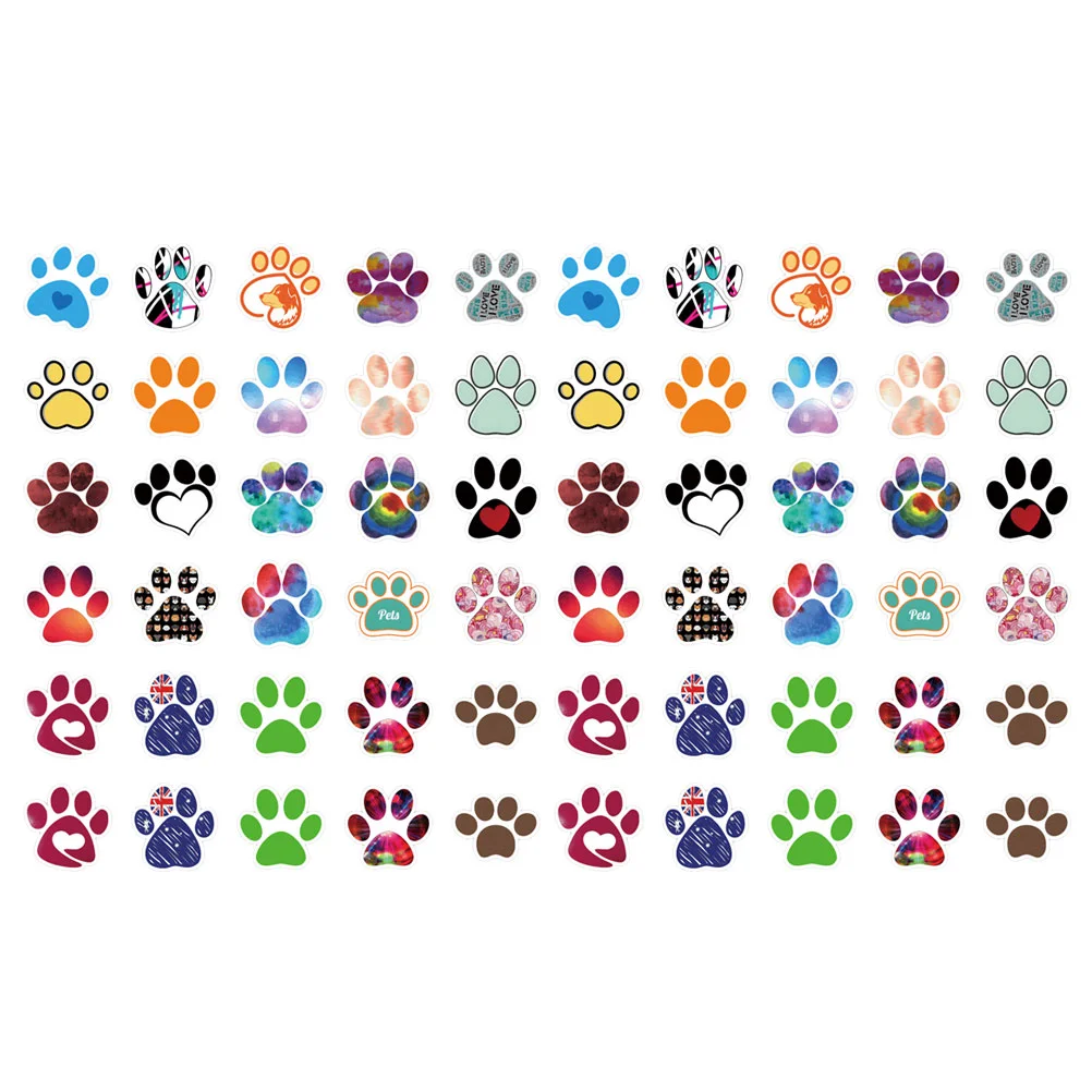 

60 Pcs Cute Paw Print Stickers Pattern Wall Nail Cartoon Decal Pvc Removable Waterproof