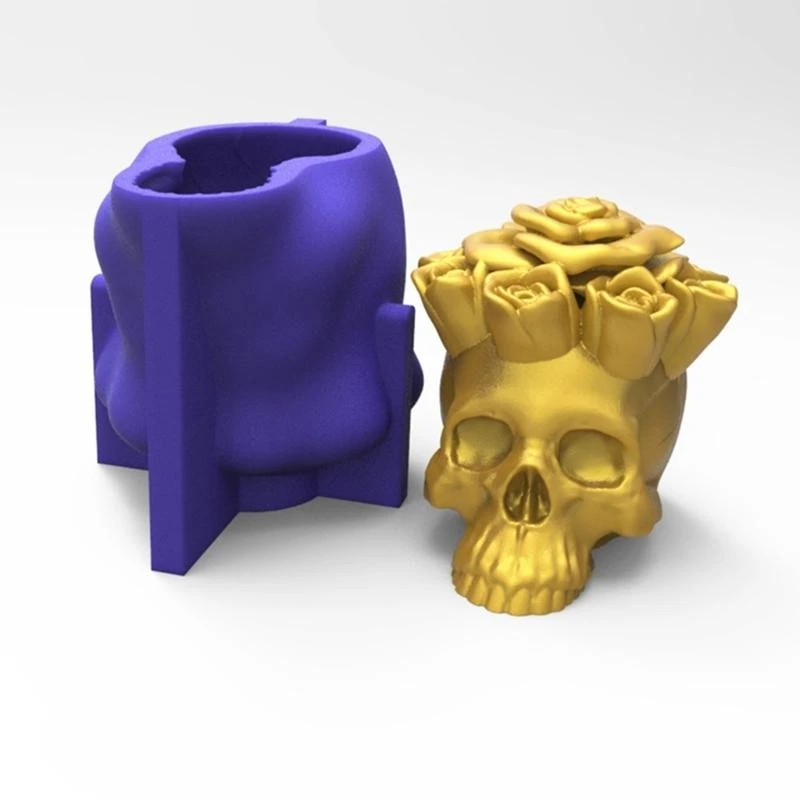 N5KA 3D Rose Skull Epoxy Resin Mold Plaster Soap Silicone Mould DIY Crafts Home Ornaments Casting Tool