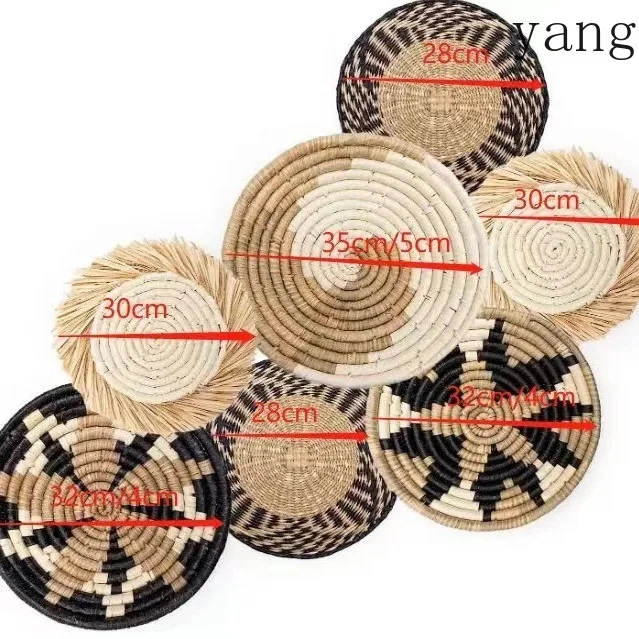 YJQ Nordic B & B Home Straw Wall Pendant Wall Decoration 7-piece set
