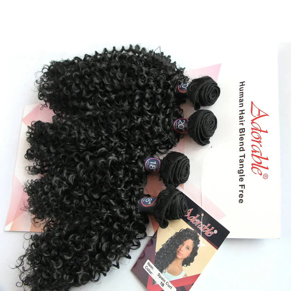 Adorable Natural Color Water Wave Hair Extensions For Black Woman,Small Kinky Curly Synthetic Hair Bundle Spain Curl 4pcs 18\