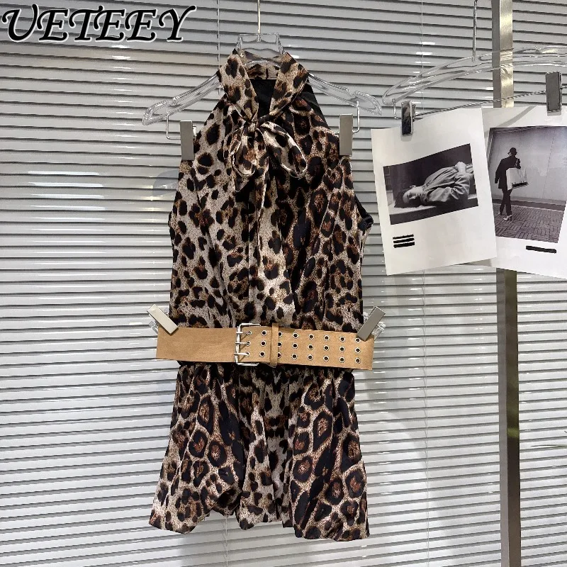 

Новинка лета 2026: Сексуальный женский топ-майка с леопардовым принтом, на бретельках, без рукавов, элегантный, с завышенной талией, из шифона, с поясом