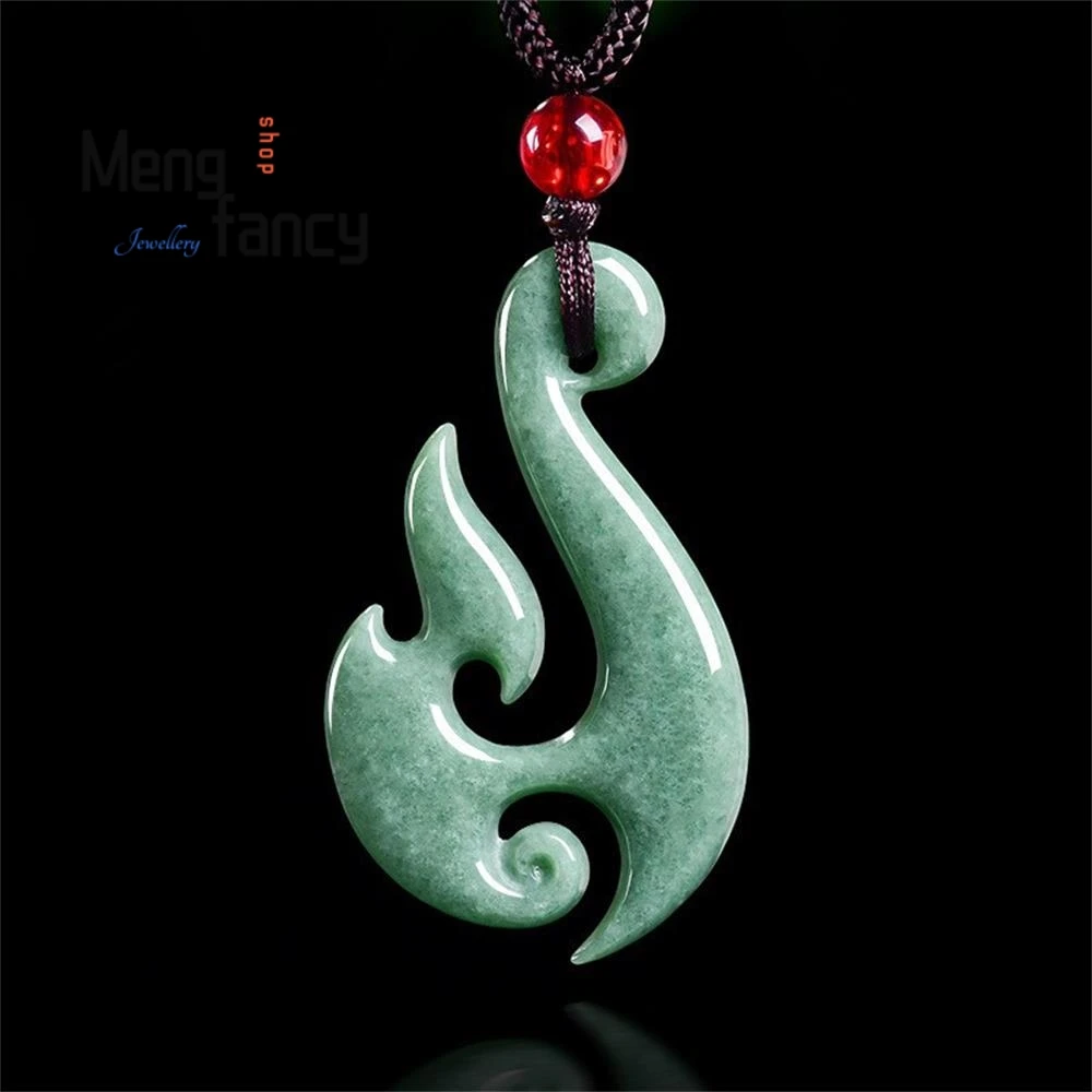 Authentic Natural A-grade Jadeite Retro Spiral Hook of Reincarnation Jade Pendant Exquisite Fashion Jewelry Popular Holiday Gift