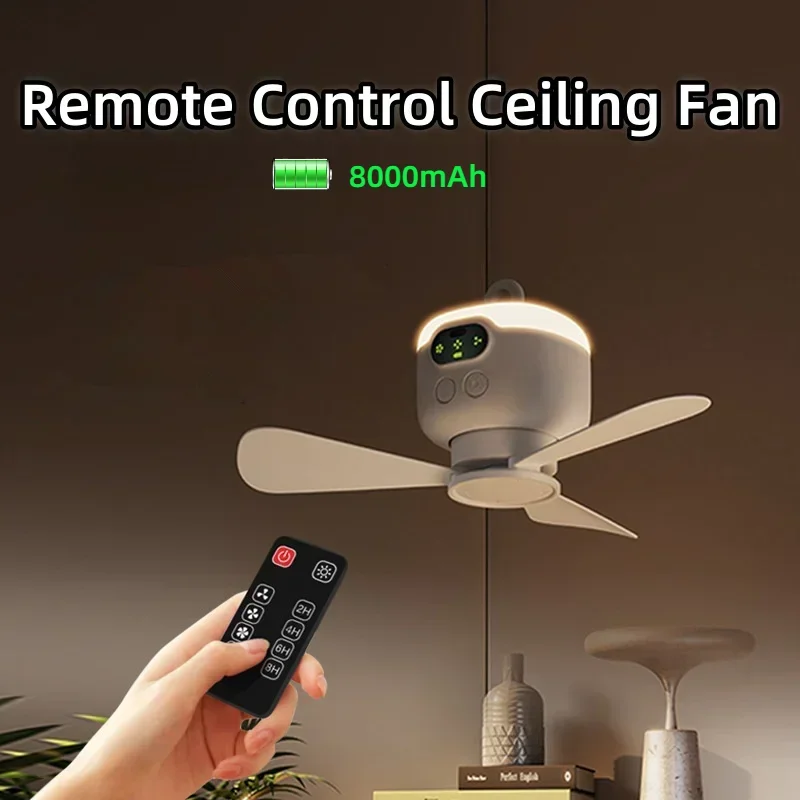 

2024 New USB Rechargeable Large Wind Ceiling Fan Removable Blades Night Lamp Lighting 8000mAh Capacity Household Outdoor Fan