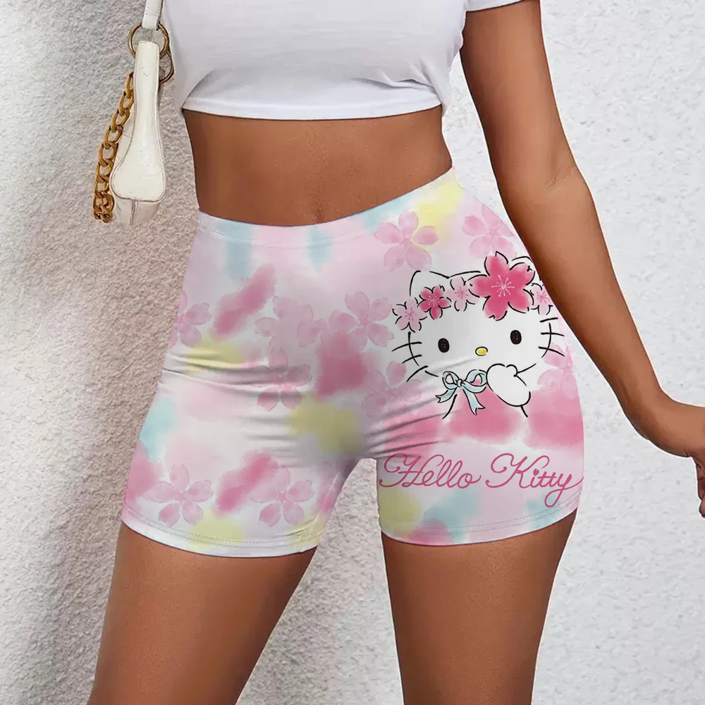 Olá kitty correndo shorts feminino hip levantamento de peso ginásio collants feminino bicicleta emagrecimento shorts cintura alta yoga shorts