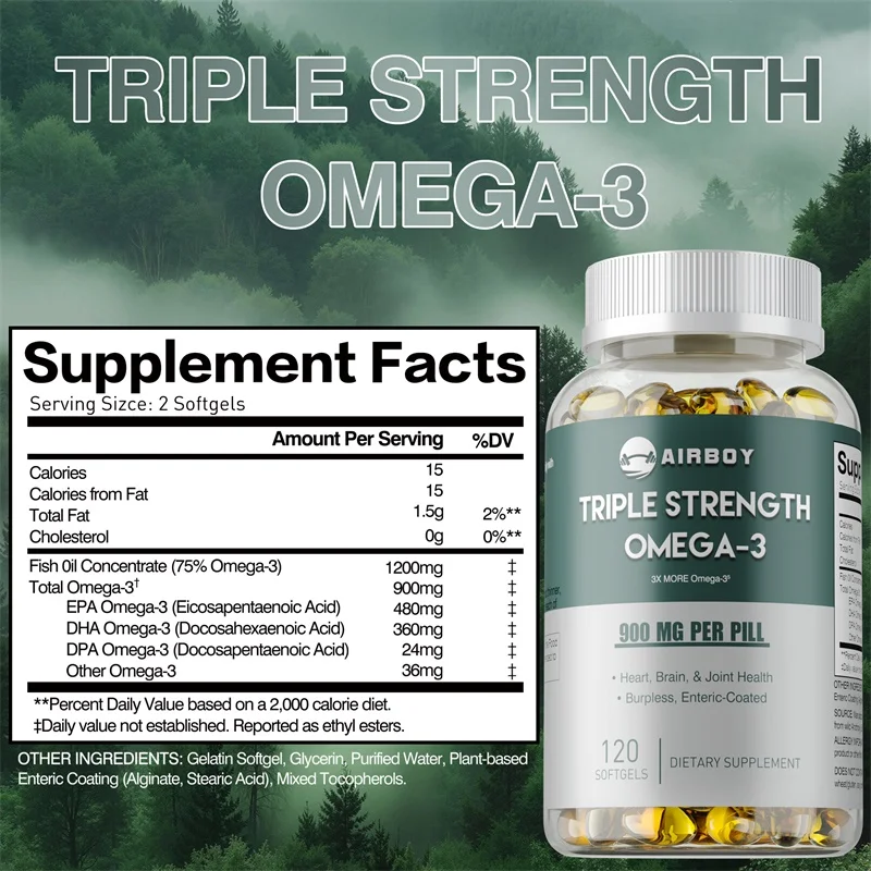 オメガ 3 魚油 - 抗酸化作用、ストレス軽減、知能向上、認知機能、目の健康、皮膚の健康をサポート、自然エネルギーを高める