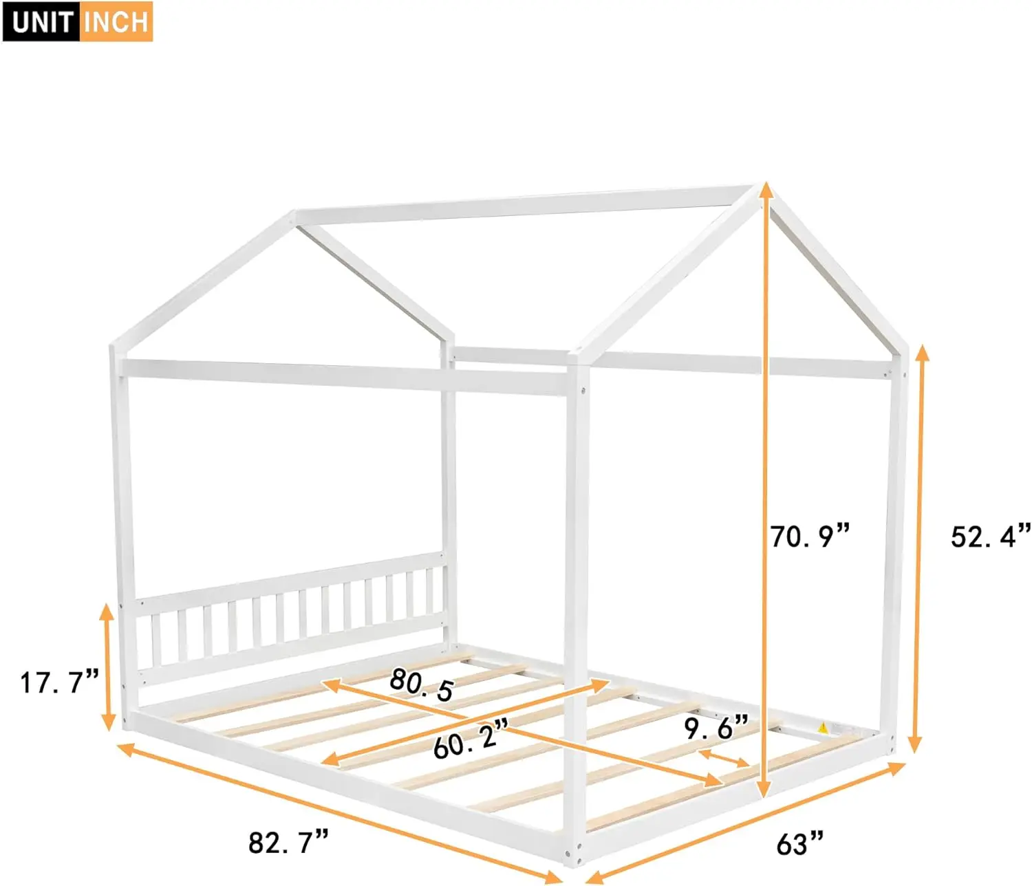 Luspaz Queen Size Wood House-Shaped Floor Bed With Headboard For Toddlers And Baby, Modern Sturdy Safe Montessori Platform Bed