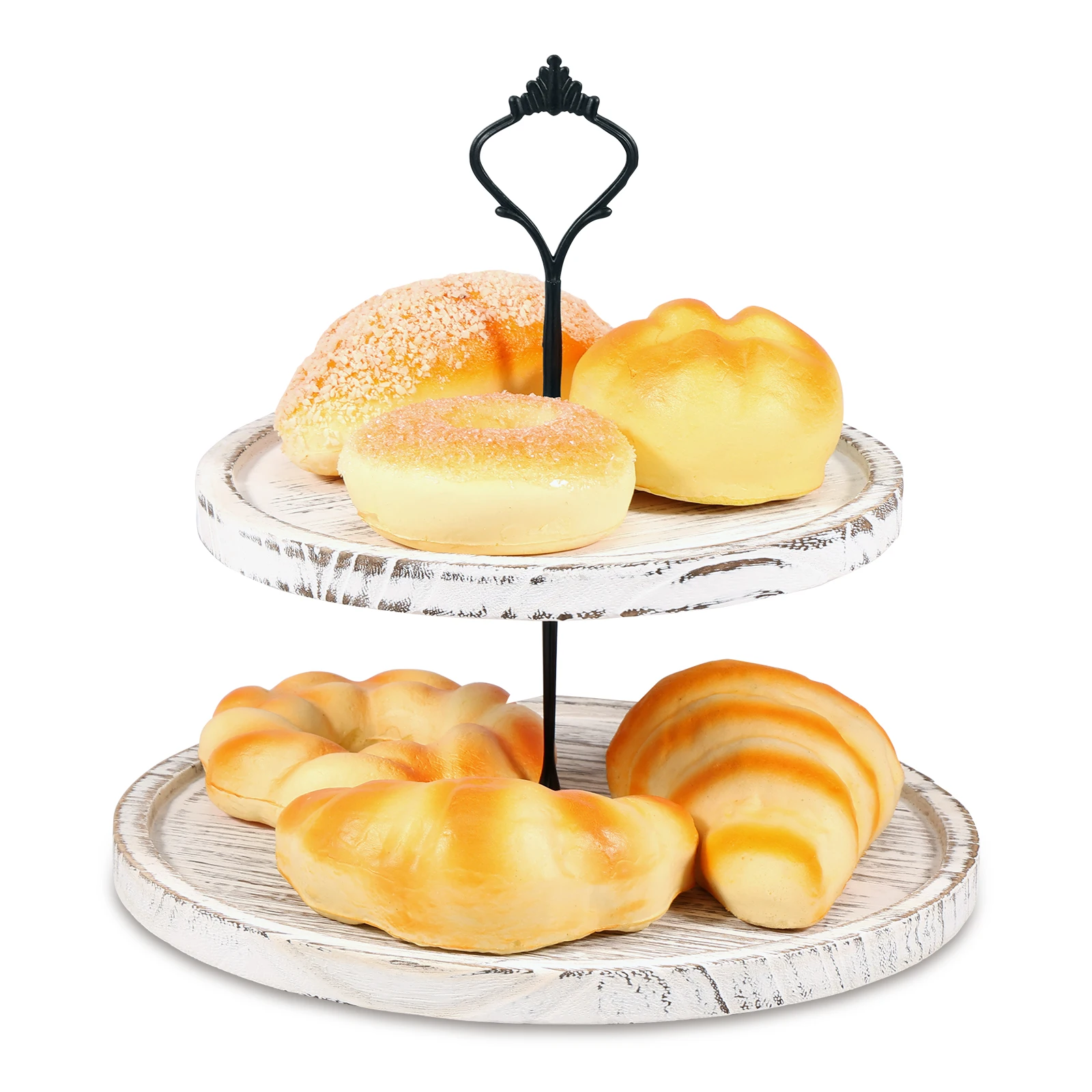 Wooden 2 Tiered Tray Round Farmhouse Kitchen Table Decor Serving Tier Tray Food Fruits Cupcake Display Coffee Bar Home Party