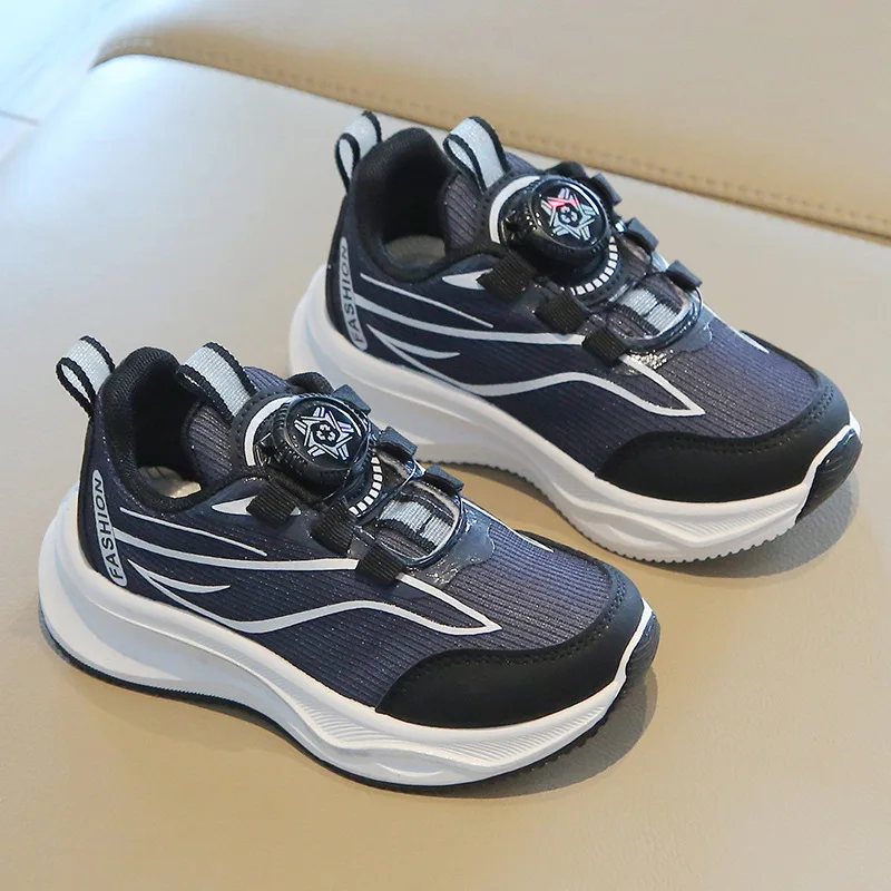 Trendy Brand Boys Girls Non-slip Sports Shoes New Children's Breathable Mesh Casual Shoes Student Outdoor Running Button Shoes