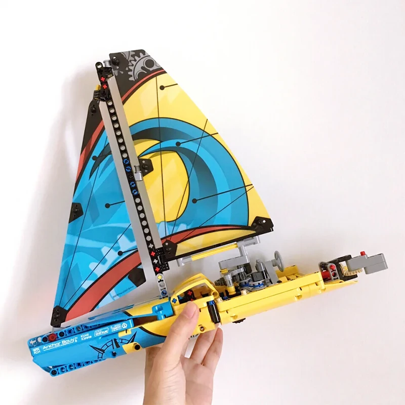 التقنية 370 قطعة سباق يخت اللبنات الإبحار يخت الرياضات المائية Catamaran تجميع الطوب اللعب هدايا للأطفال صبي الكبار #1