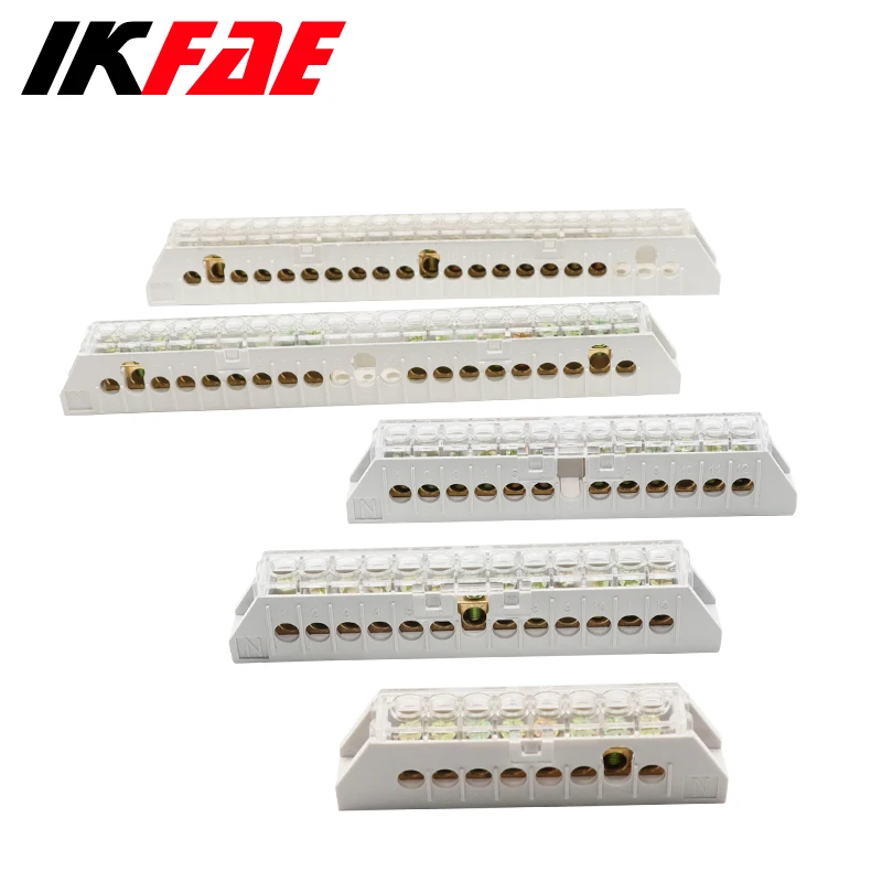 IKFAE Terminal block 6X9MM 8/12/18/6+6/9+9 holes Brass Strip Zero Wire Brass Terminal Distribution Cabinet Zero Earth Row