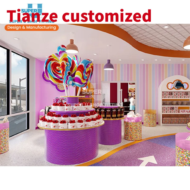 (customized)Candy Store Decoration Interior Design Lolly Candy Display Shelves Store Fixtures Factory Sweet Display Candy Store