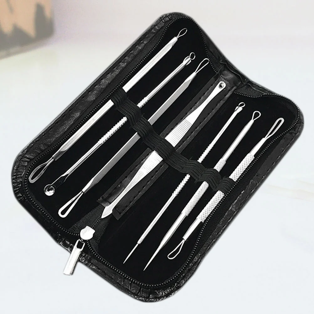 7Pcs Gradient Color Blemish Remover Blackhead Cleaning Tweezers Stainless Steel Pimple Needles Kit Multifunctional Facial Care B