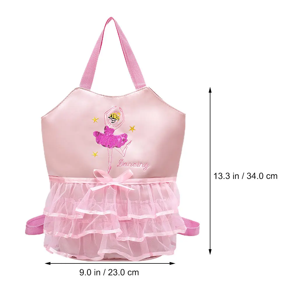 1Pcs Pink Ballet Backpack Adjustable Straps with Lace Design Metal Zipper Versatile Handbag for Dance Label for Name Phone