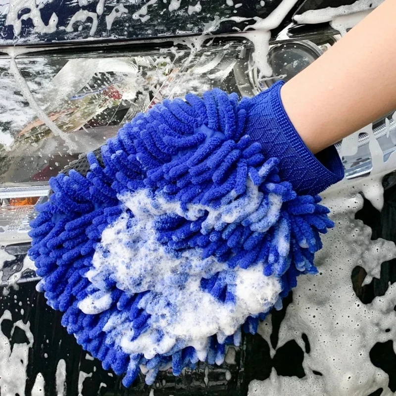 

1 шт., случайный цвет, двусторонние перчатки для мытья автомобилей из микрофибры, перчатки из синели, аксессуары для уборки дома и автомобиля