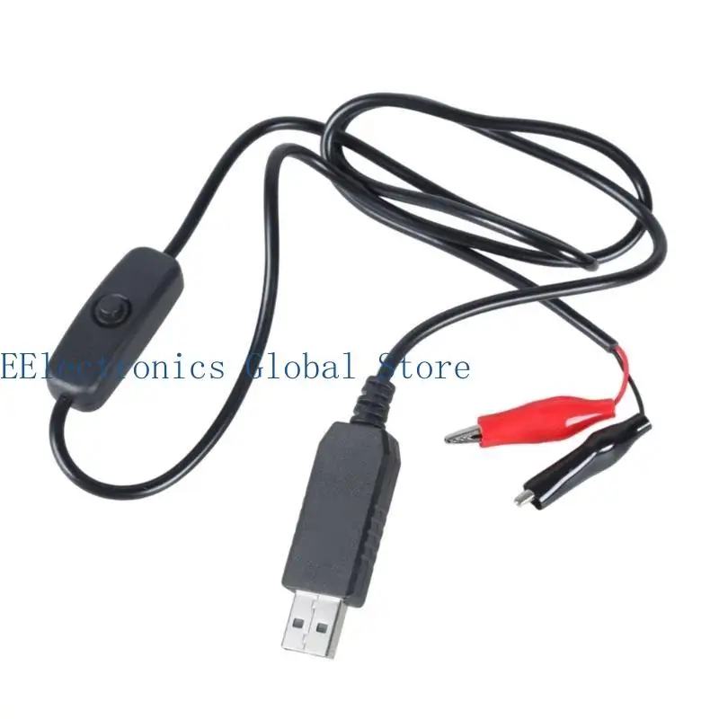 462B 5V USB Male to Clip Connector Adapter Cord 100cm Test Wire 3V Clamp Cable Replace for AA 3A CR2025