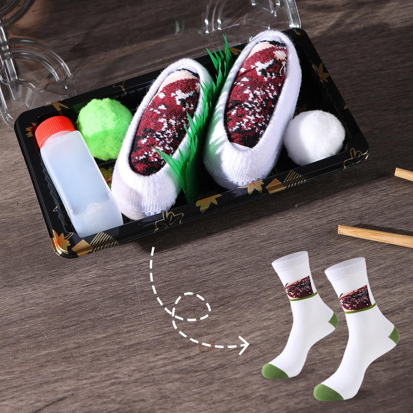1 Pair of Mid-Calf Socks for Men and Women, Novelty and Fun Colorful Salmon Sushi Gift Box Socks, European and American Fashion Trendy Style, Comfortable and Breathable, Party Casual Novelty Gifts, Valentine's Day, Christmas, Santa Claus, Autumn and Winter Styles, All-Season Cute and Fun Socks