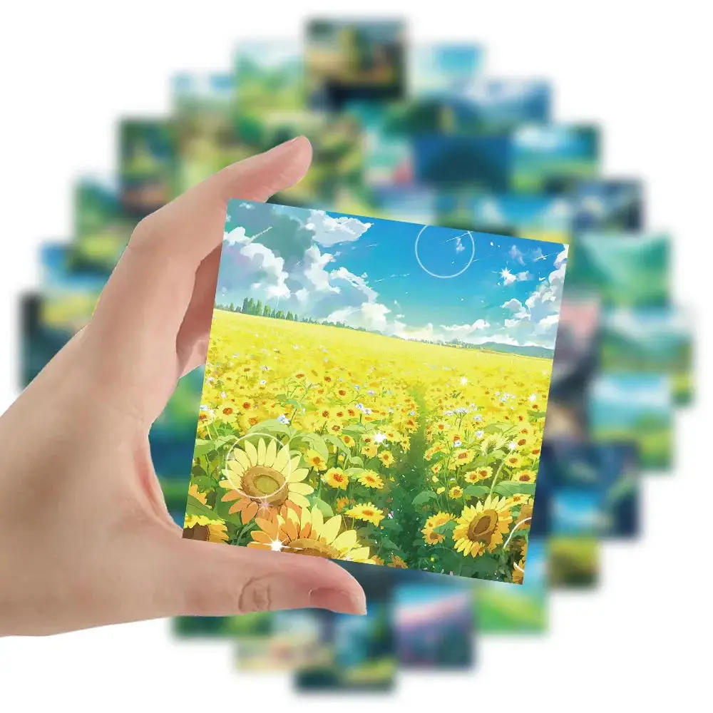 10/63pcs Anime Cartoon Street View Landscape Stickers Green Healing Aesthetic Decals DIY Scrapbook Phone Laptop Sticker Toy