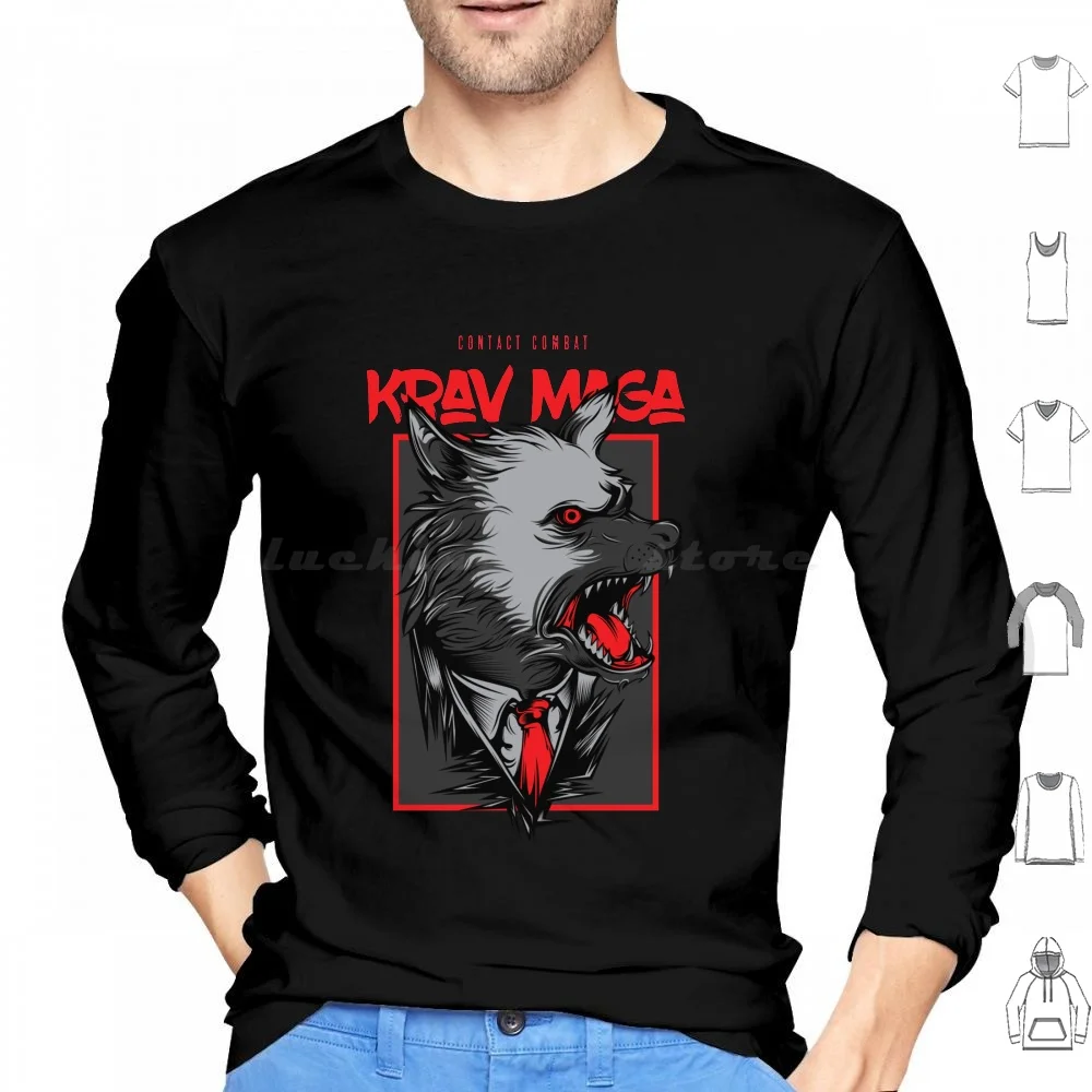 Badass Krav Maga Wolf Design Hoodies Long Sleeve Krav Maga Krav Wolf Fierce Idf Israeli Special Forces Self Defense