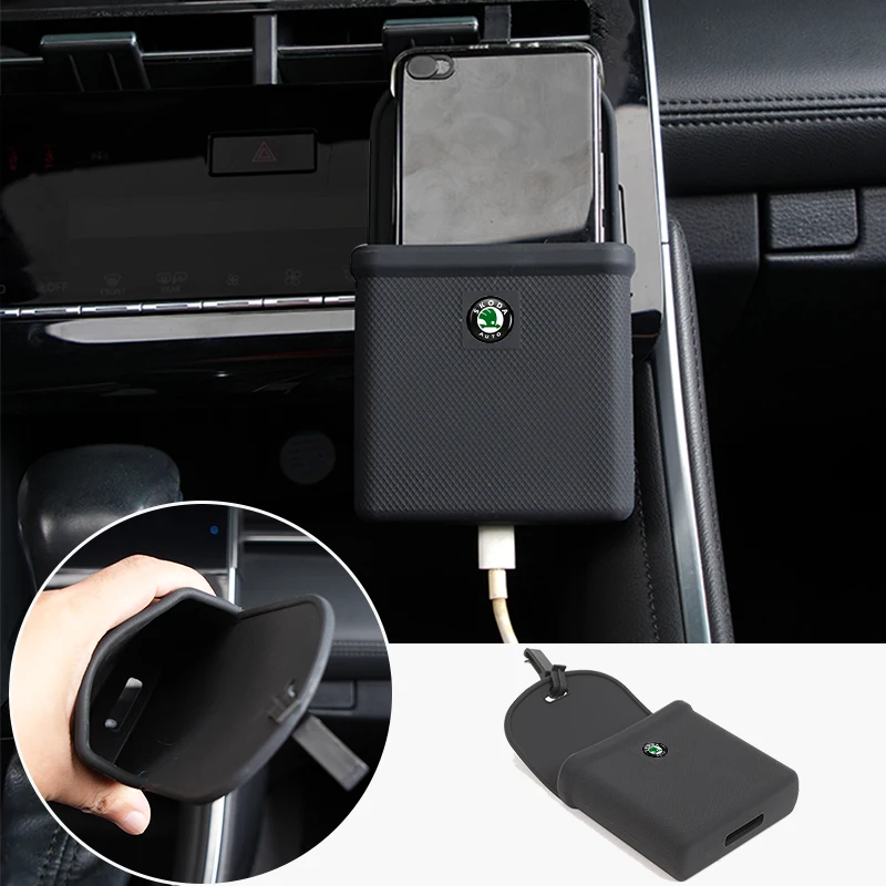 

Car Vent Storage Box Storage Bag Tidy Organizer Phone Holder Interior For Skoda Octavia Rapid Kodiaq Karoq Fabia Kamiq Superb