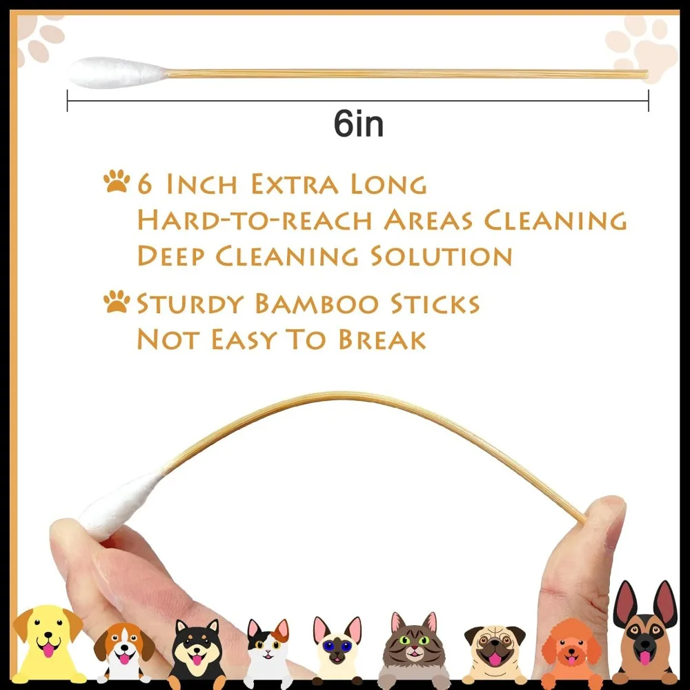 5.91inch Long Bamboo Cotton Swabs, Large Round Single Cotton Tip, Disposable Medical Care Cotton Buds for Wound Cleaning,Cattoo