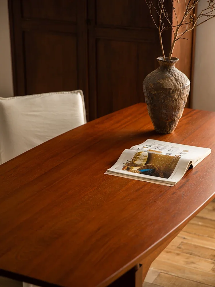 Table à manger médiévale en bois massif, table rectangulaire en teck wabi wind, bureau de maison chez l'habitant