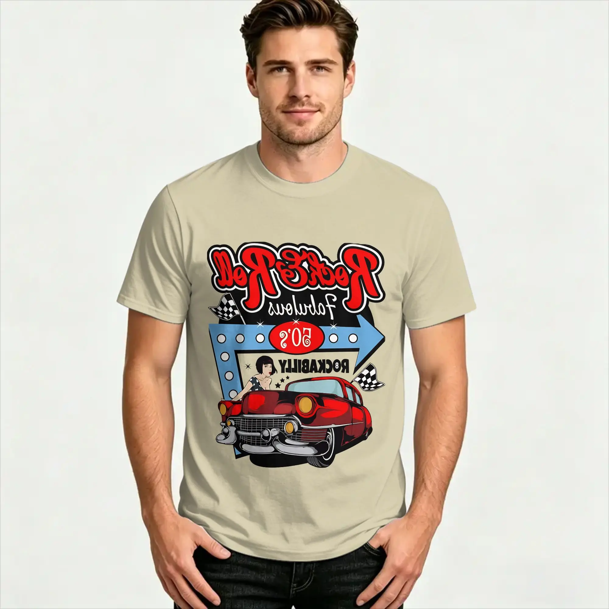 1950s Sock Hop Swing 100% Cotton T Shirts  Trendy Cool Tshirt for Man Summer Y2K Classic Loose Short Sleeve Clothes