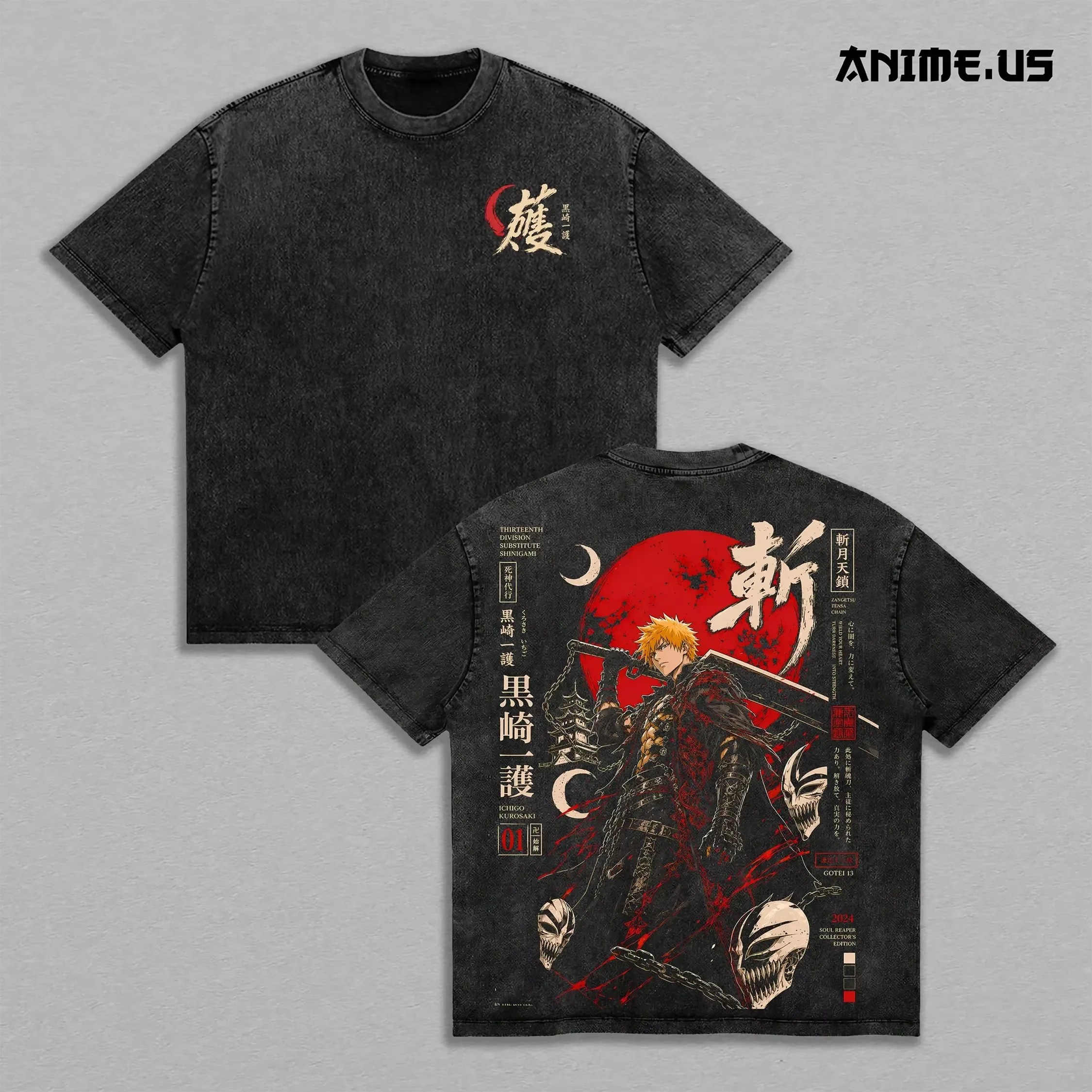 Anime Bleach Ichigo Yhwach Manga Graphic Print T-Shirt Men Women Streetwear Hip Hop Oversized Top Retro Washed O-neck Cotton Tee