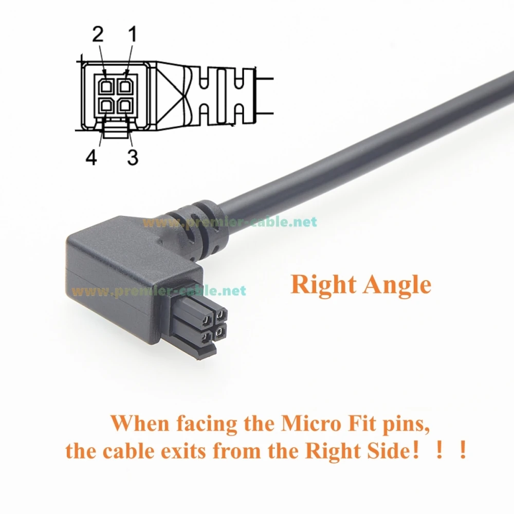 Right Angle Micro Fit 3.0 4Pin Power Signal Cable Assembly 90 Degree Dual Row 4 Circuits Micro-Fit Receptacle OTS Cable