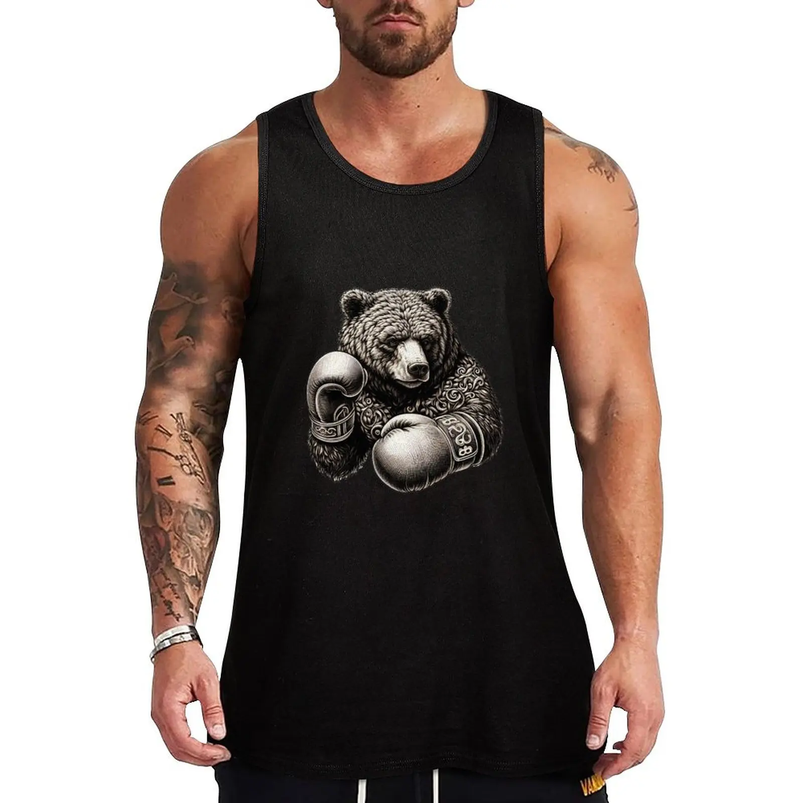 

Boxing Bear Fighter Combat Stand Tank Top Neutral Print Tank Top Simple Graphic Sleeveless Wear