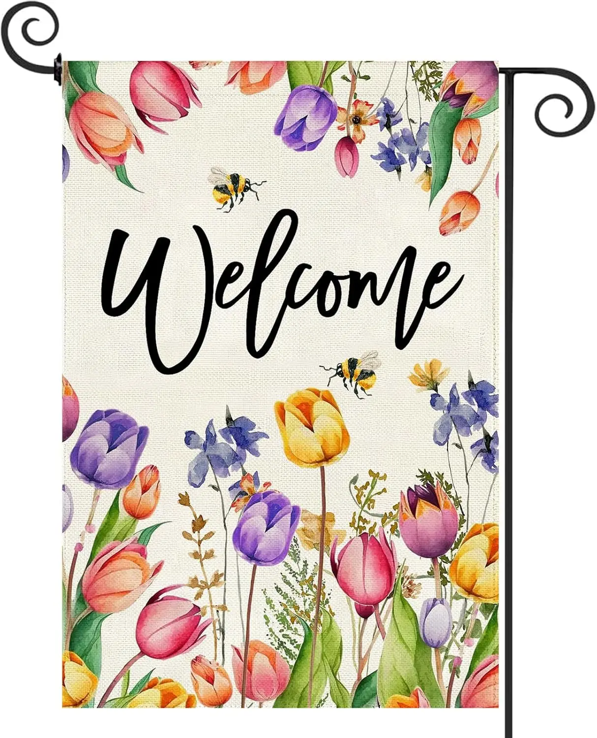 Baccessor Spring Summer Easter Tulip Welcome Garden Flag Double Sided Bee Colorful Floral Small Burlap Yard House Seasonal F SSL
