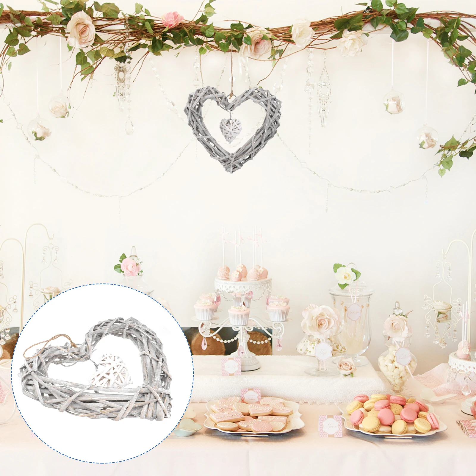 

Heart Shaped Wall Wall Mounted Photo Hanging Wicker Lace Hanging Photo Frame Picture Frame Wedding Party Decoration