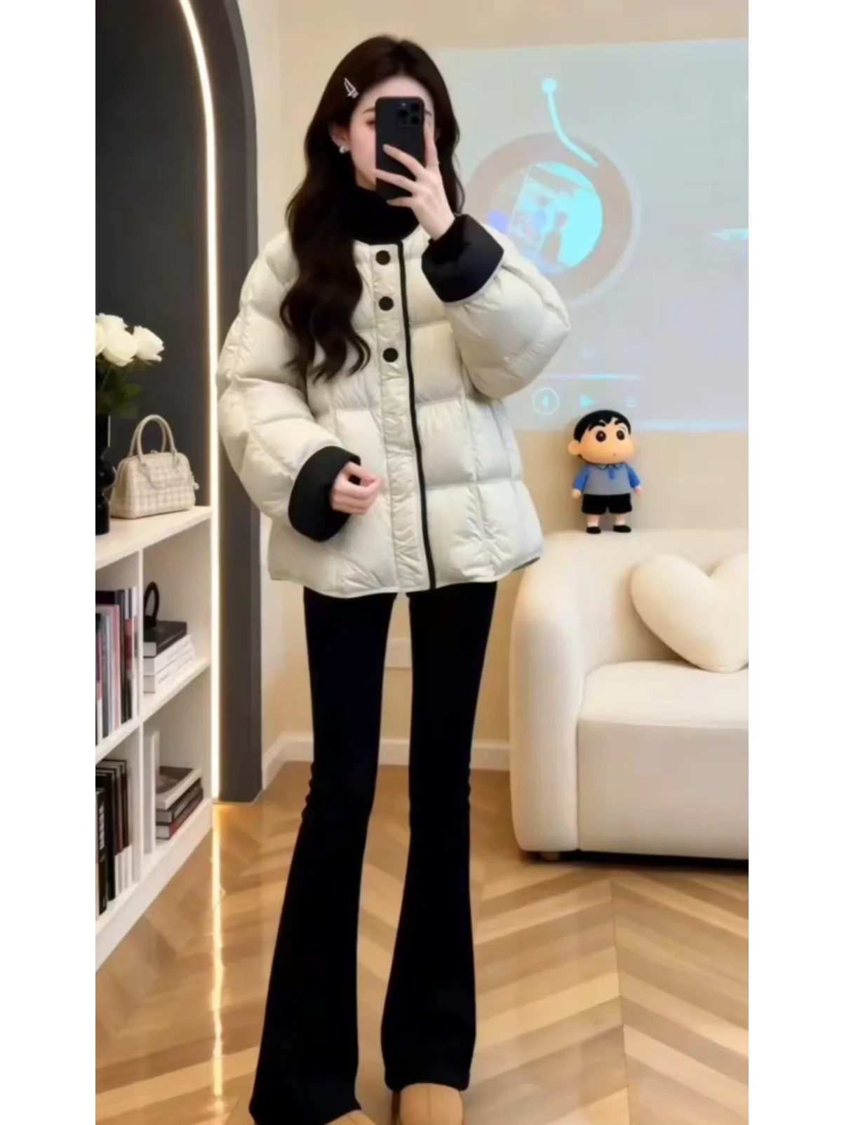 

Женская модная универсальная теплая зимняя верхняя одежда из хлопка, свободного кроя, однотонная, в корейском стиле