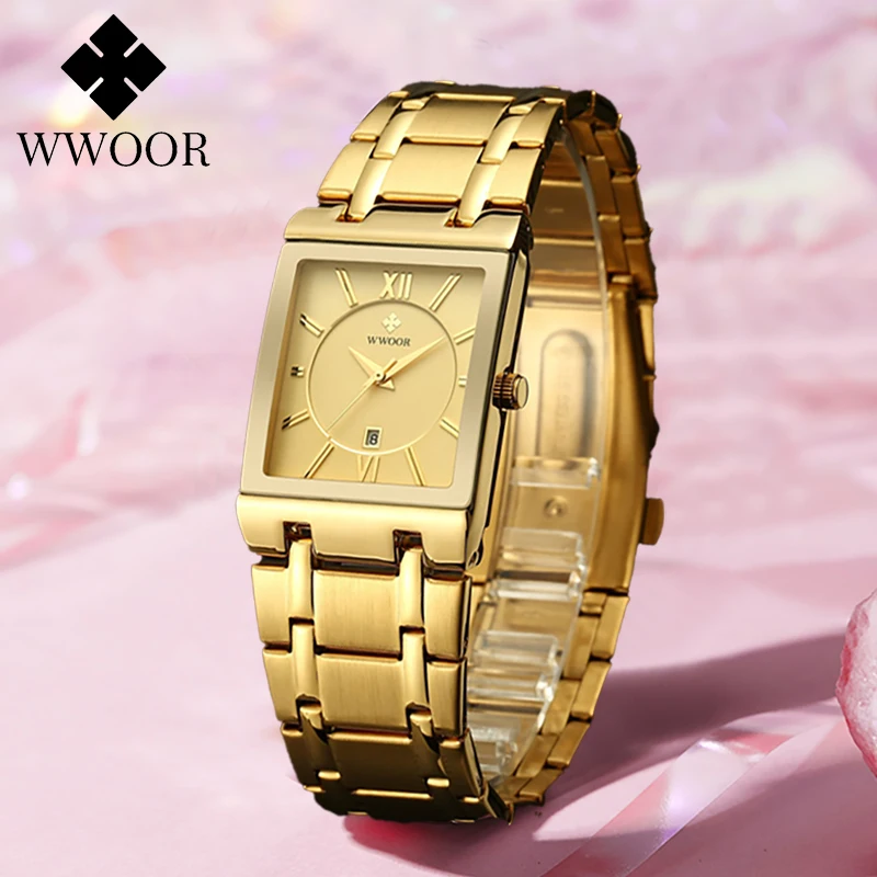 WWOOR-reloj de oro de lujo para mujer, cronógrafo cuadrado de cuarzo, resistente al agua, de pulsera, deportivo, de marca famosa, nuevo