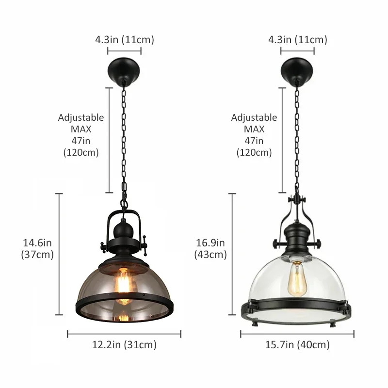 Iron LED Pendant Lights Loft Industrial Kitchen Hanging Lamp for Dining Room Decor Home Light Fixtures Glass Lampshade
